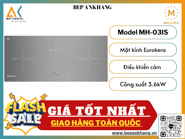 Bếp từ 3 vùng nấu Malloca MH-03IS - Mặt Kính Xước